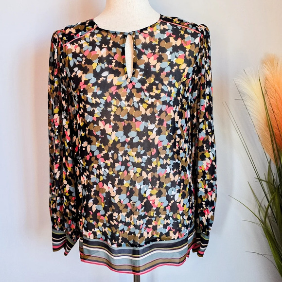 REISS, New, Ally Ditsy Floral Printed Chiffon Blouson Blouse Top, US Size 4 - Picture 2 of 13